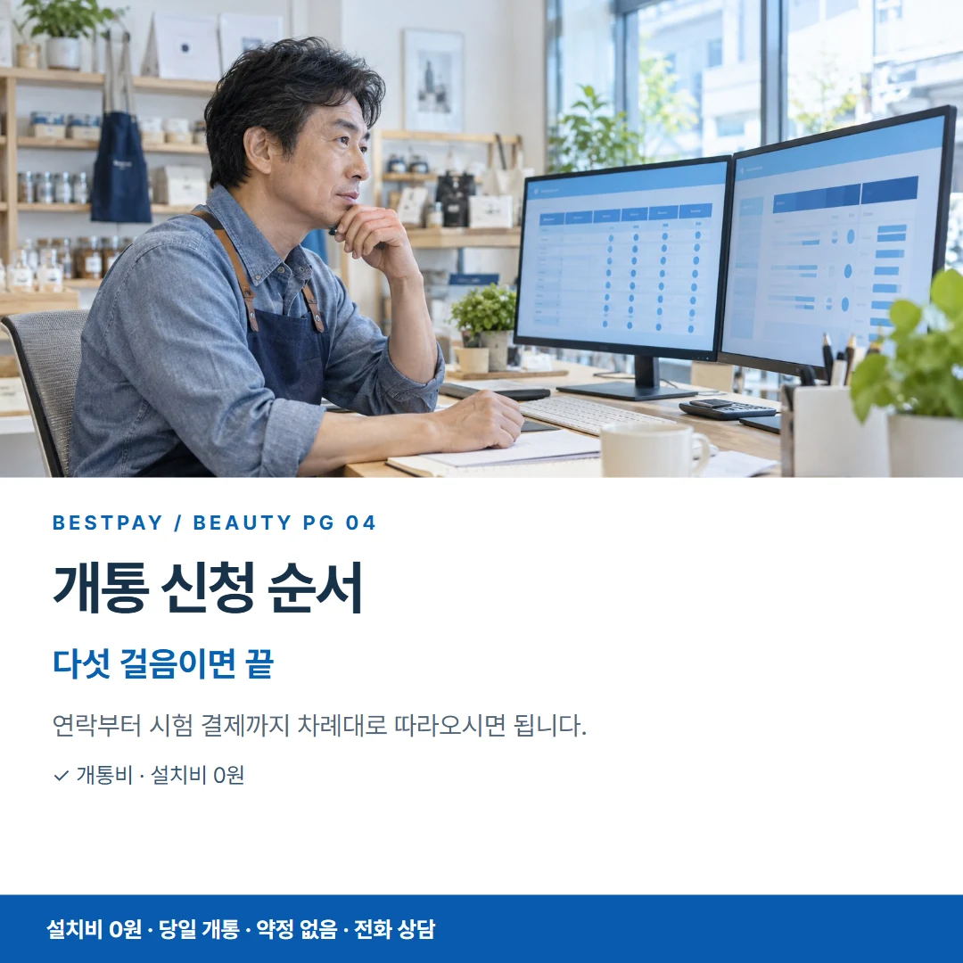 베스트페이 카드뉴스 4 · 개통 신청 순서 다섯 걸음이면 끝