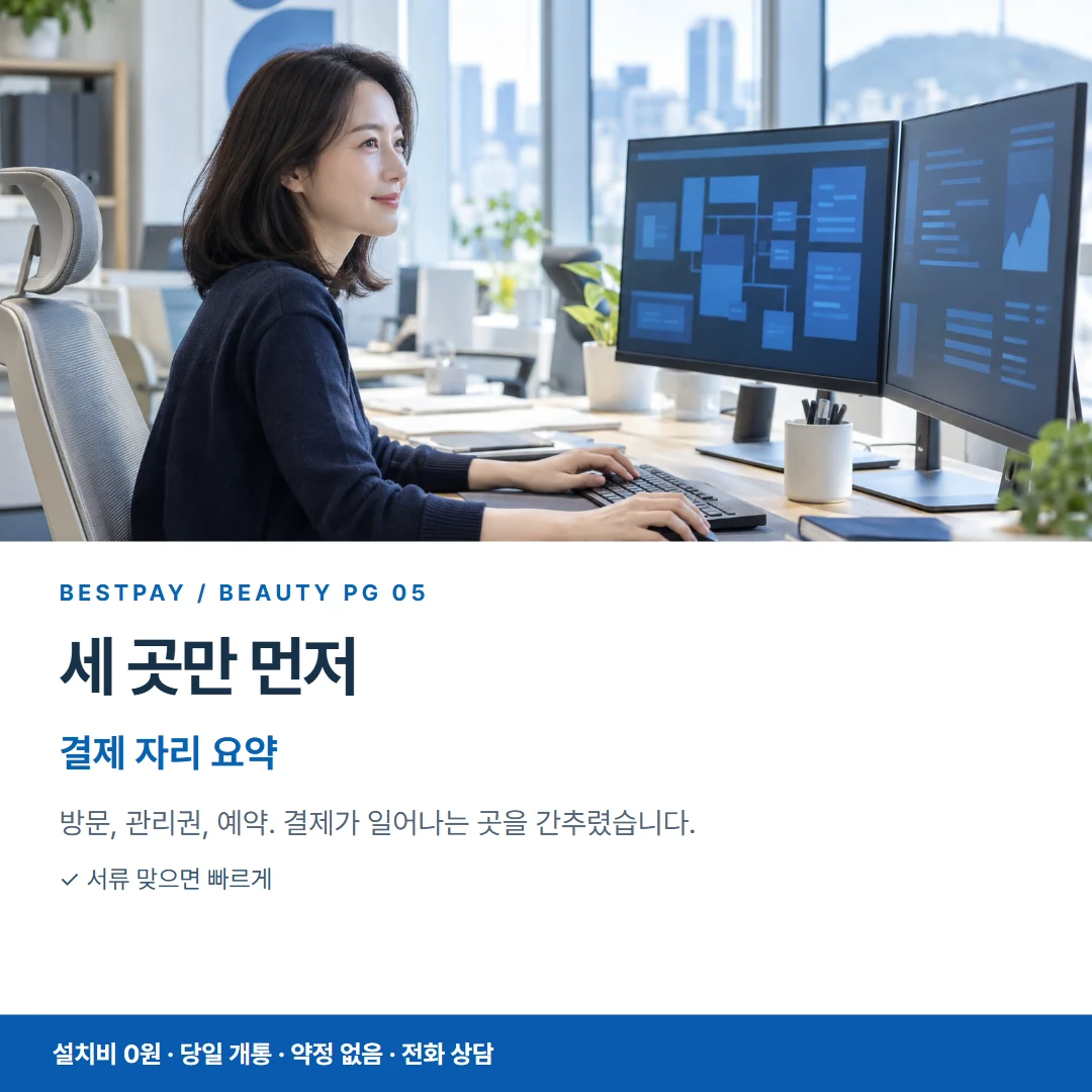 베스트페이 카드뉴스 5 · 세 곳만 먼저 결제 자리 요약